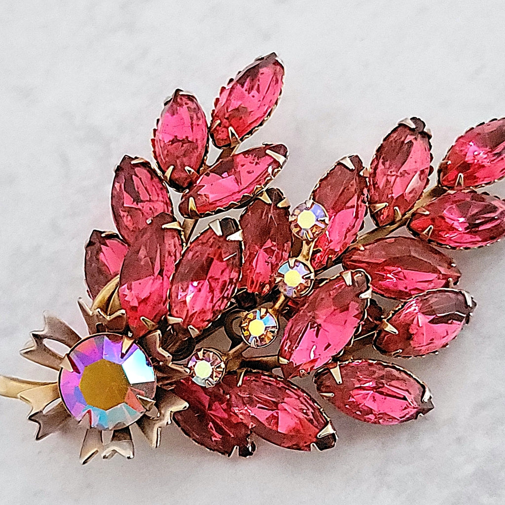 Pink prong set rhinestones.