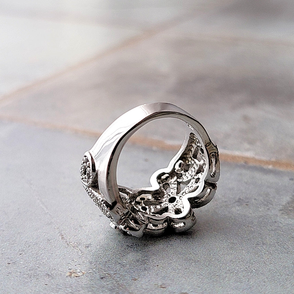 Inside view of a silver tone ring.