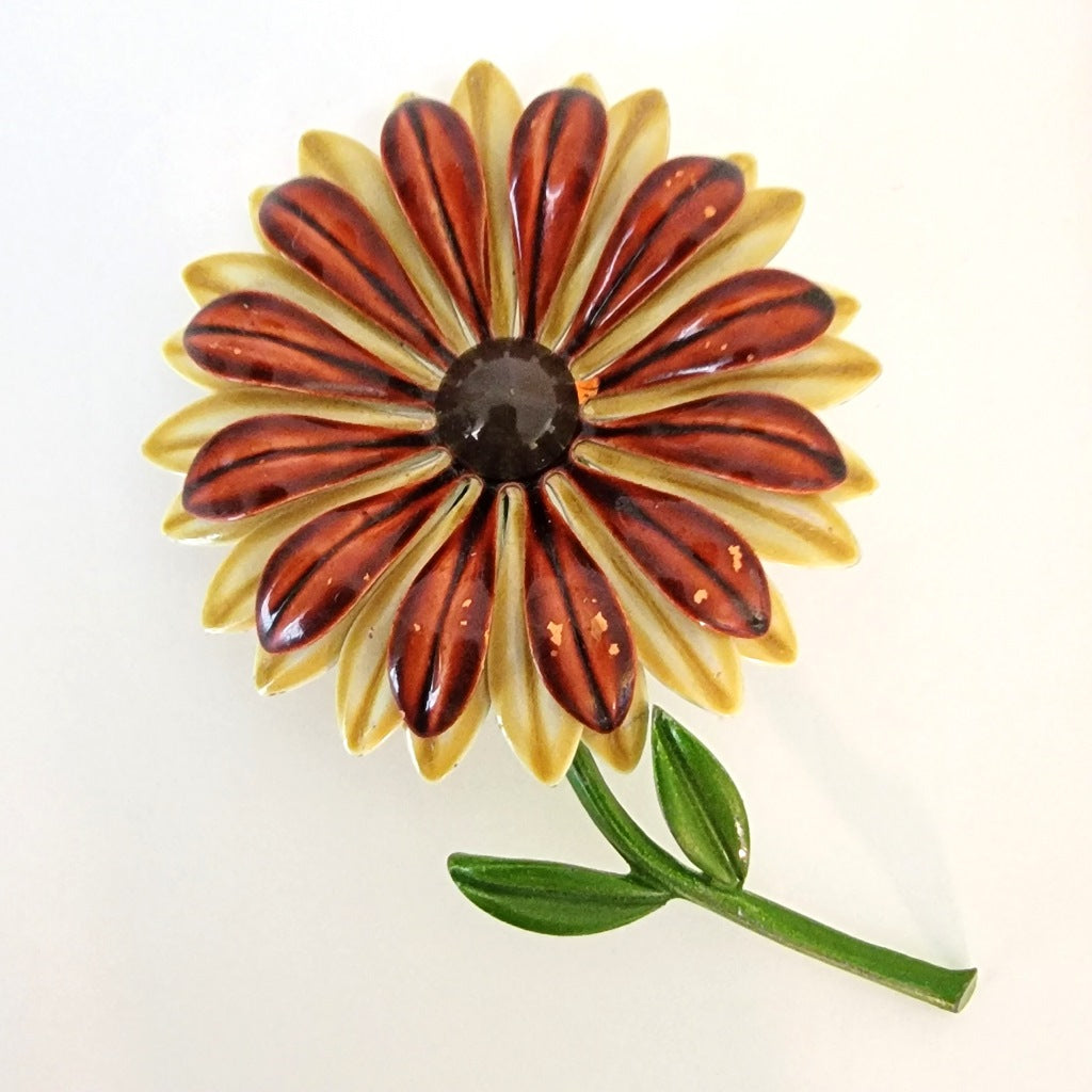 Big layered vintage enamel flower brooch.