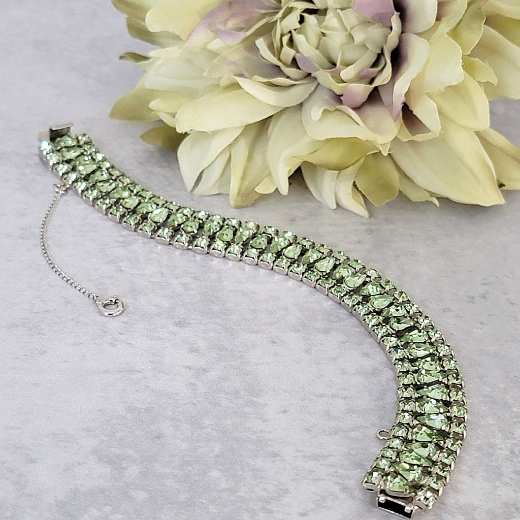 Vintage mint green rhinestone bracelet.