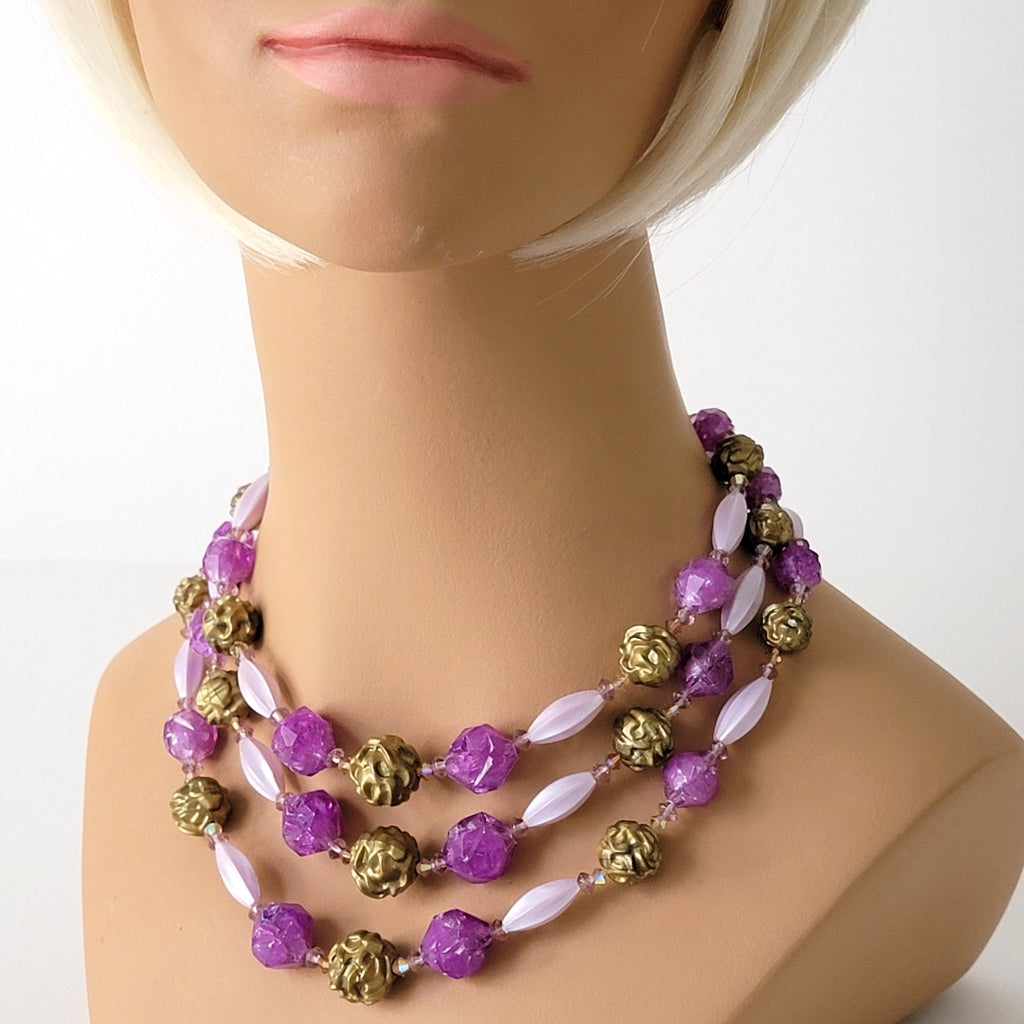 Vintage mid century three strand choker.