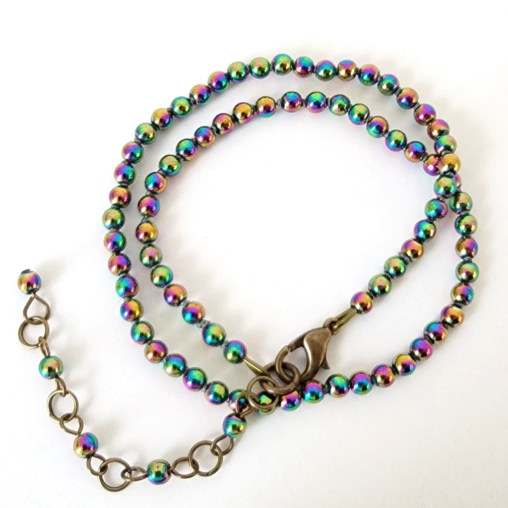 Rainbow hematite beaded choker.