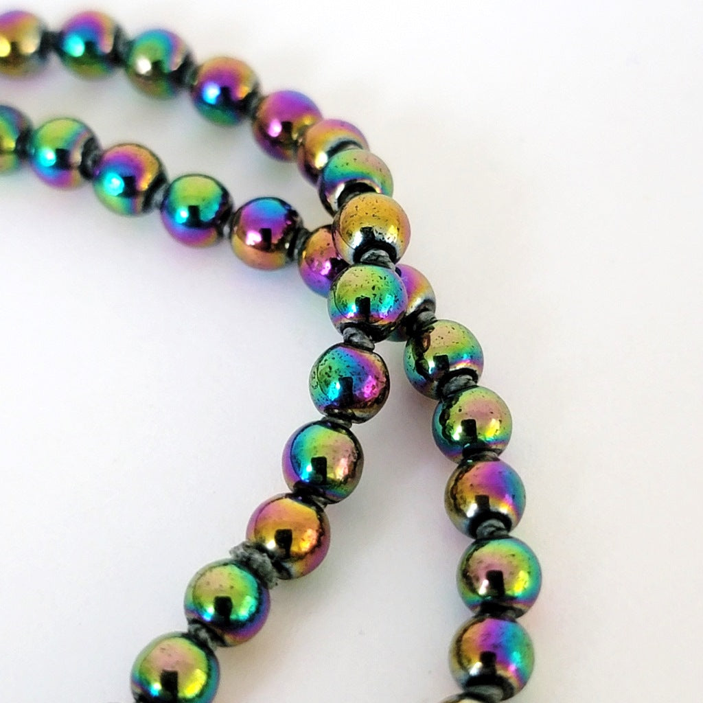 Rainbow coated hematite beads.
