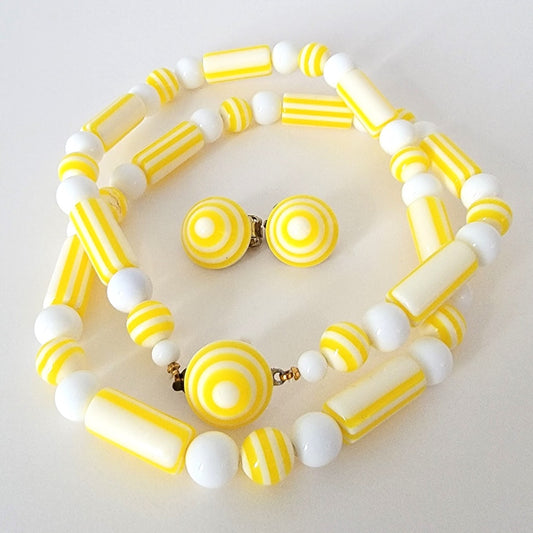 Yellow necklace and earrings.