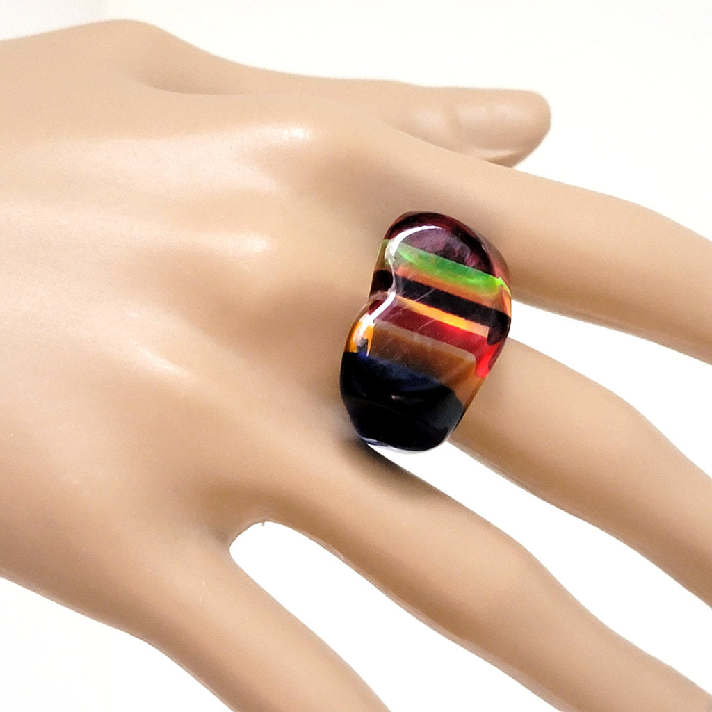 Rainbow Stripe Heart Resin Ring Size 7.5