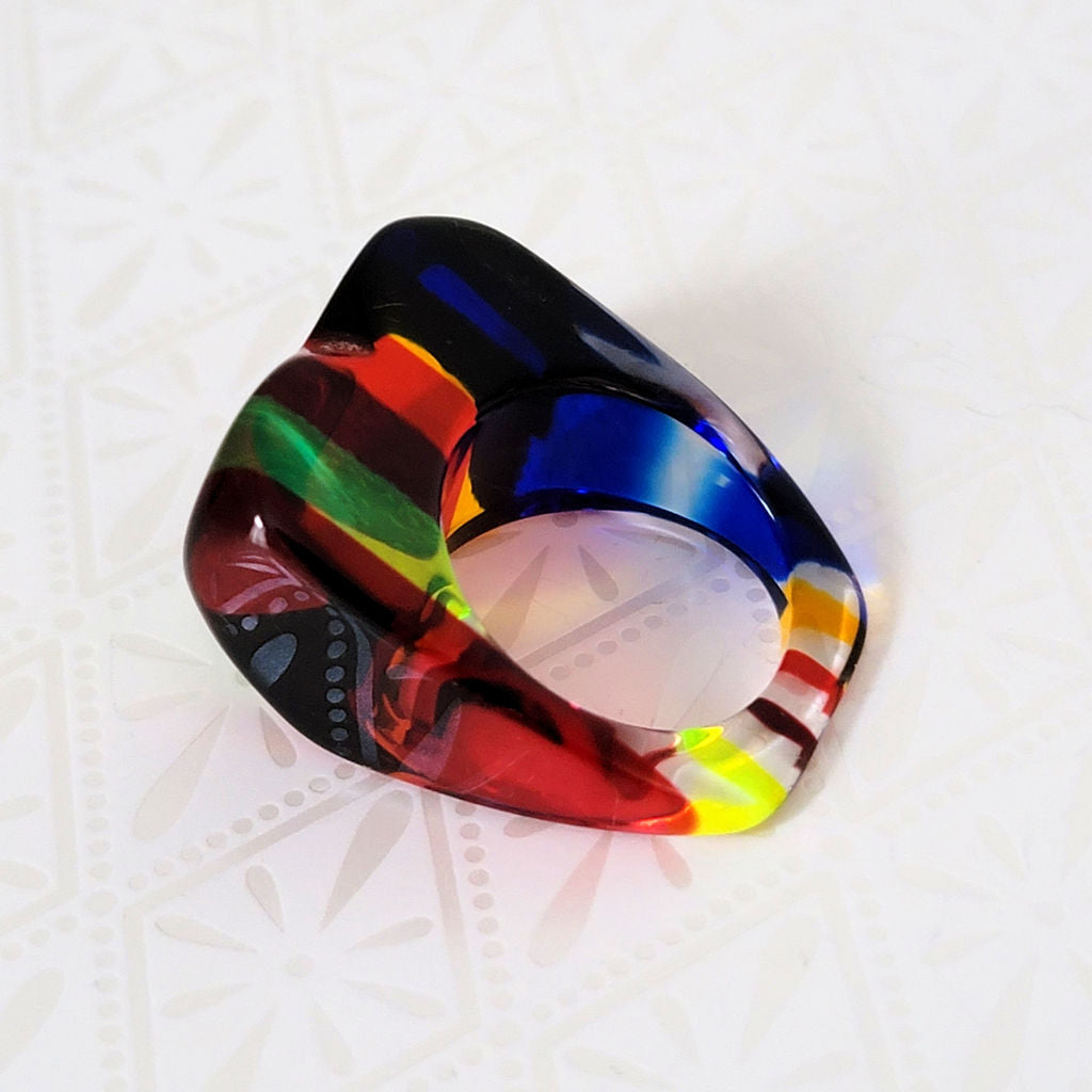 Rainbow Stripe Heart Resin Ring Size 7.5