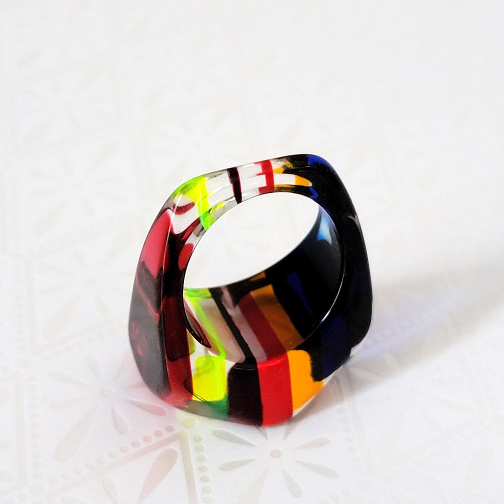 Rainbow Stripe Heart Resin Ring Size 7.5