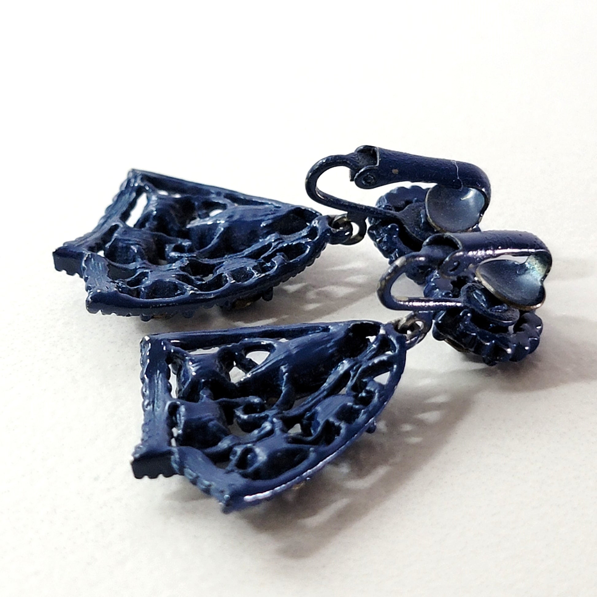 Back of blue enamel earrings