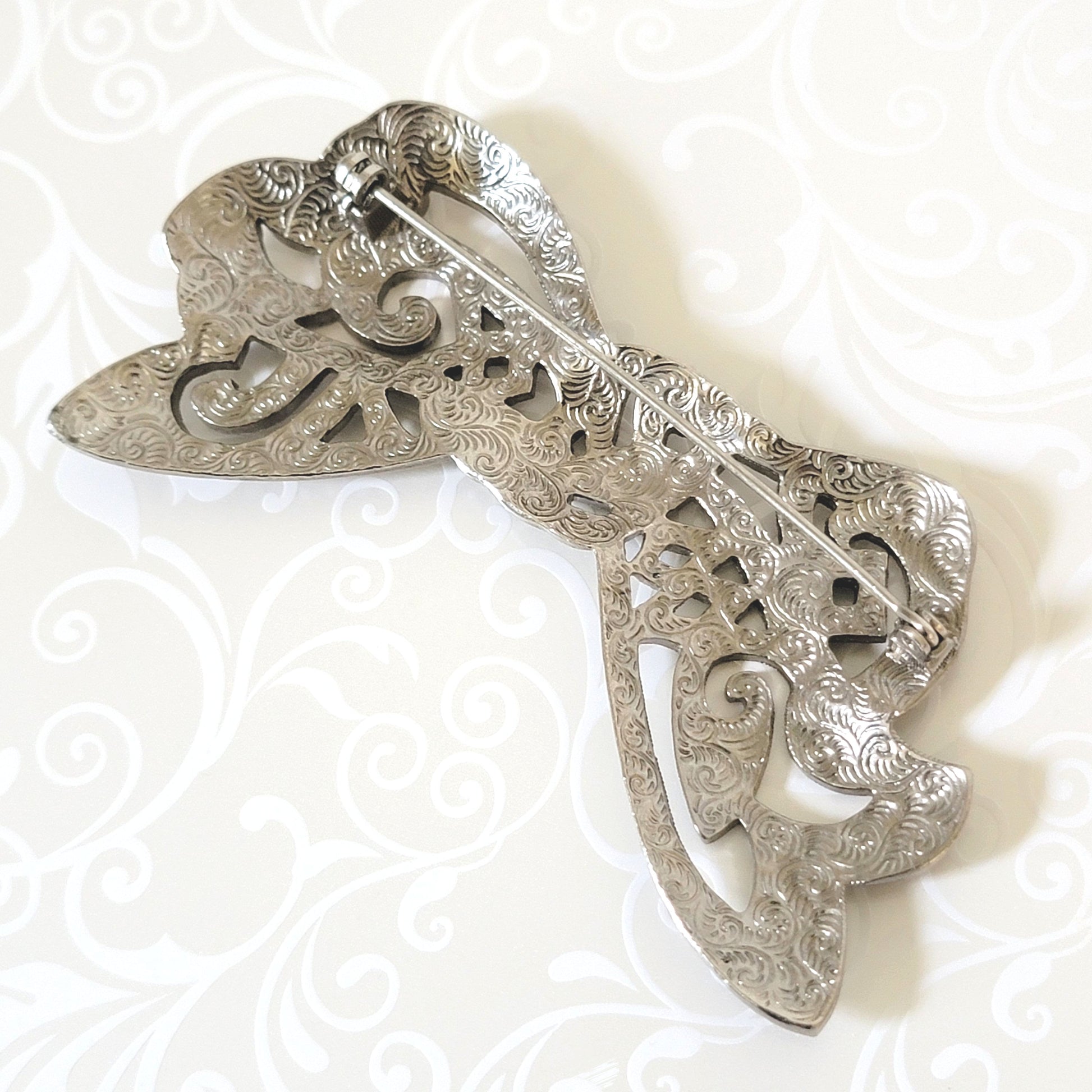 Back of large vintage bow brooch.
