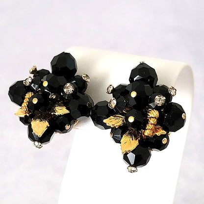 Black midcentury bead cluster earrings.