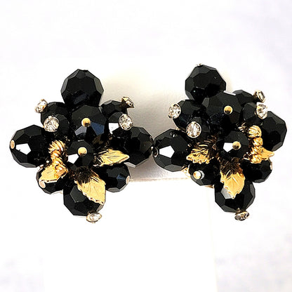 Vintage black cluster beaded earrings.