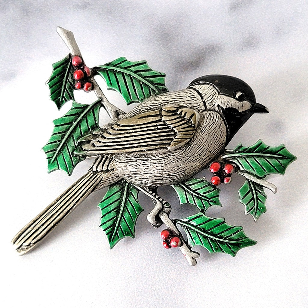 Chickadee bird pin.