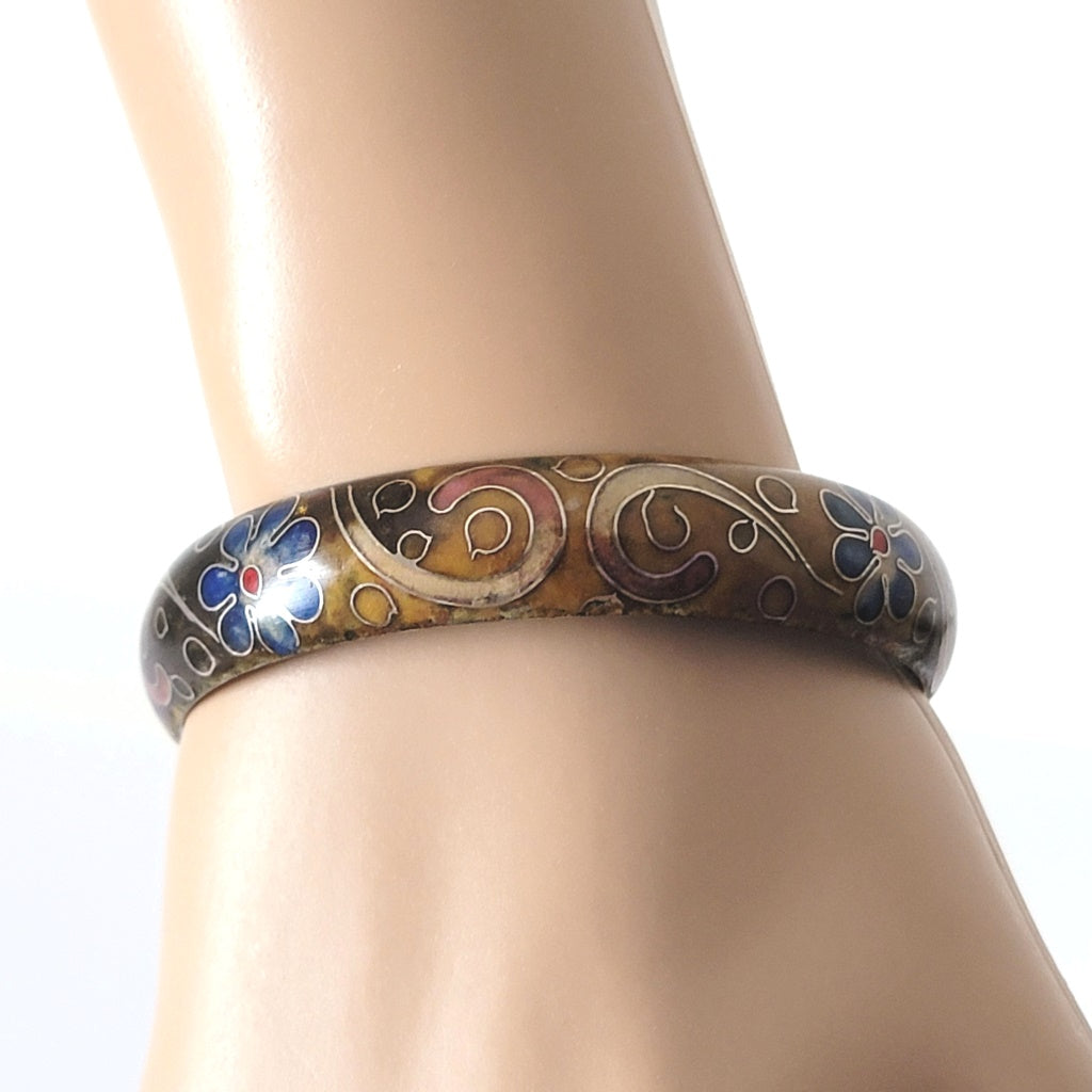 Cloisonne bangle bracelet, on wrist.