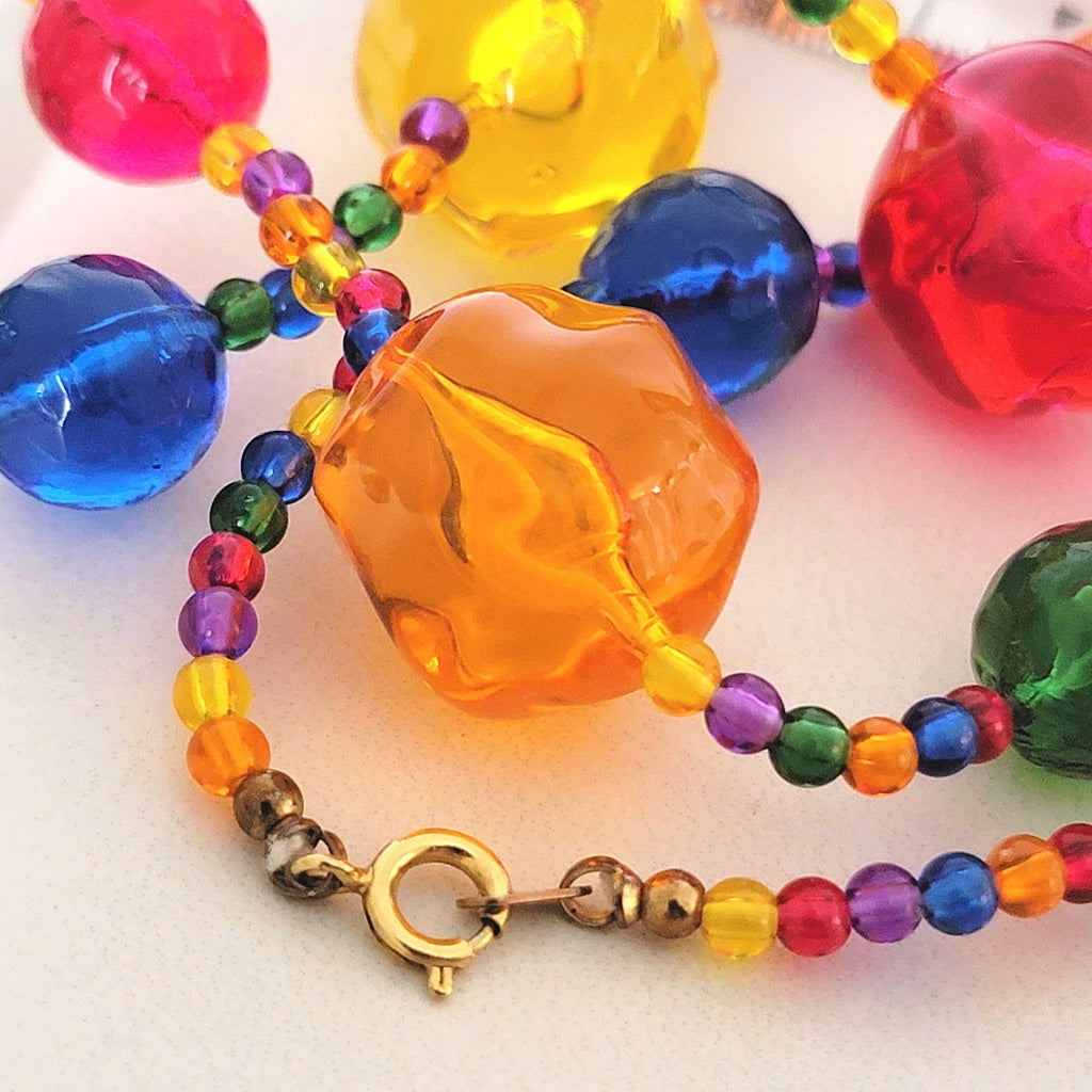 Clasp on multicolor necklace.