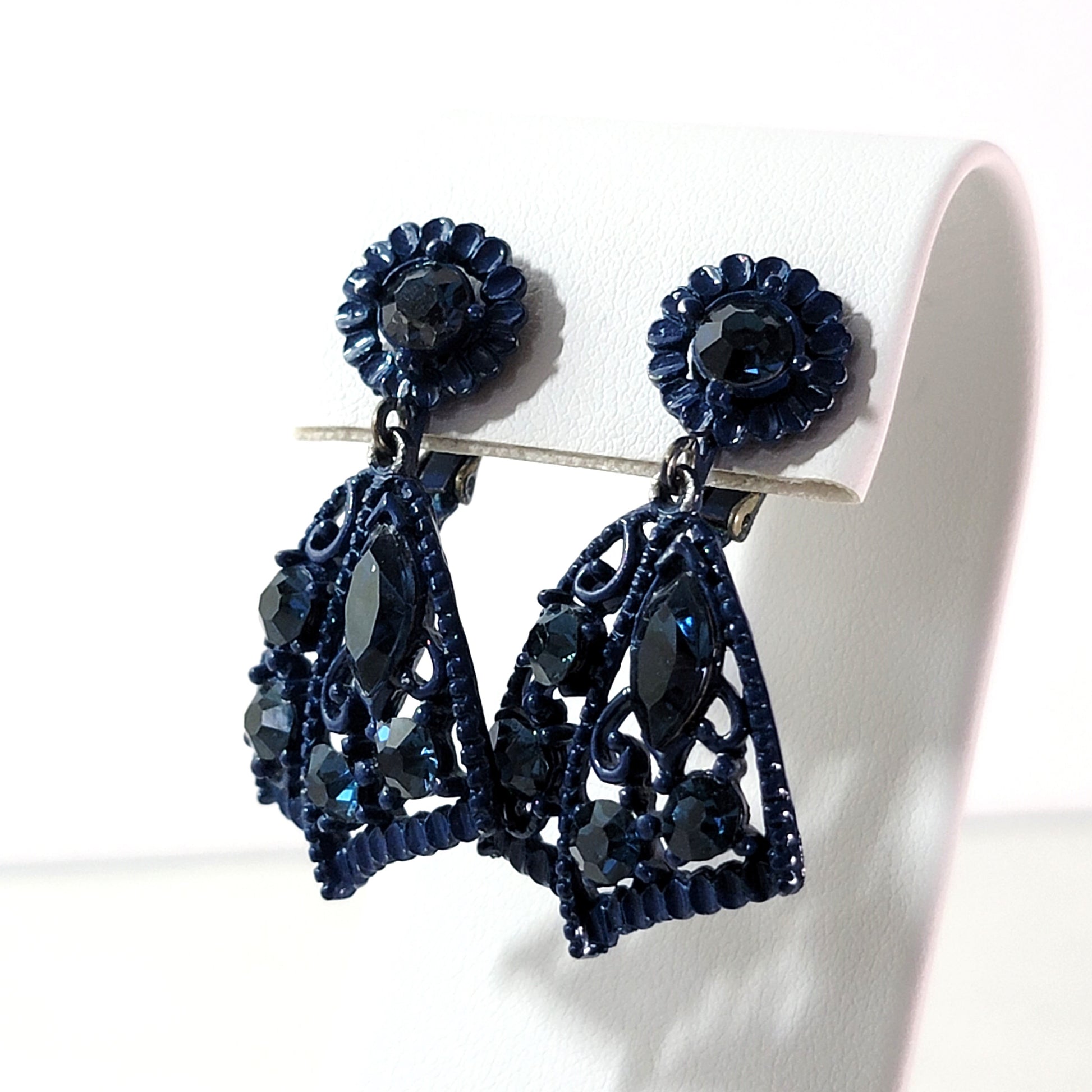 Blue vintage rhinestone earrings