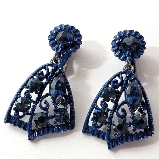 Vintage blue enamel and rhinestone earrings.