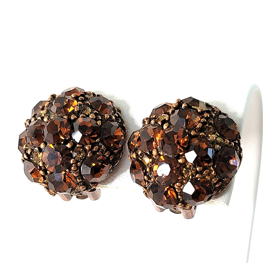 Topaz color crystal button earrings.