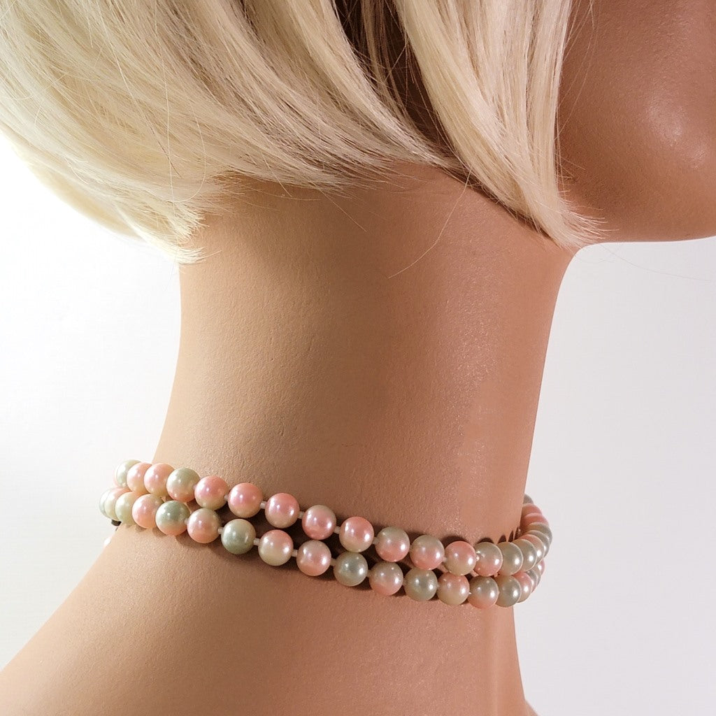 Pink and blue faux pearl choker.