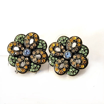 La Vintage Crystal Flower Earrings with Original Box