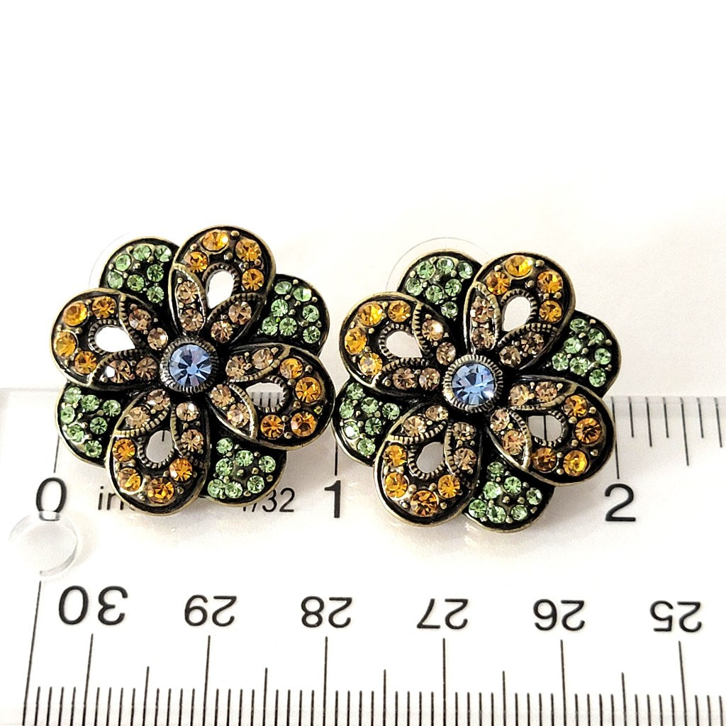 La Vintage Crystal Flower Earrings with Original Box