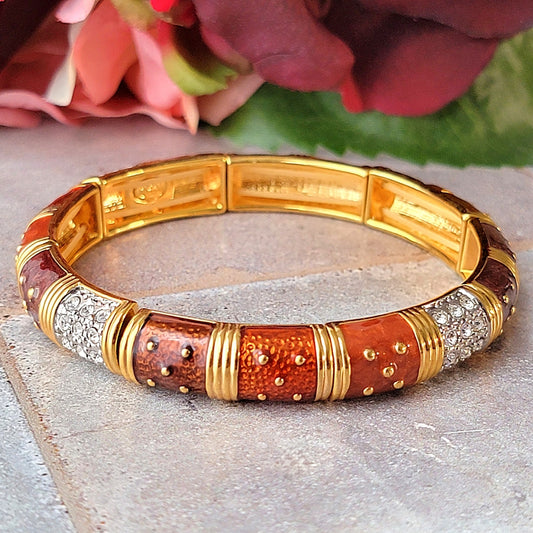 Brown enamel and rhinestone bracelet.