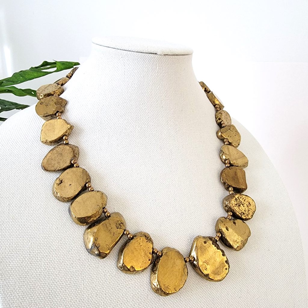 Pyrite slab necklace.
