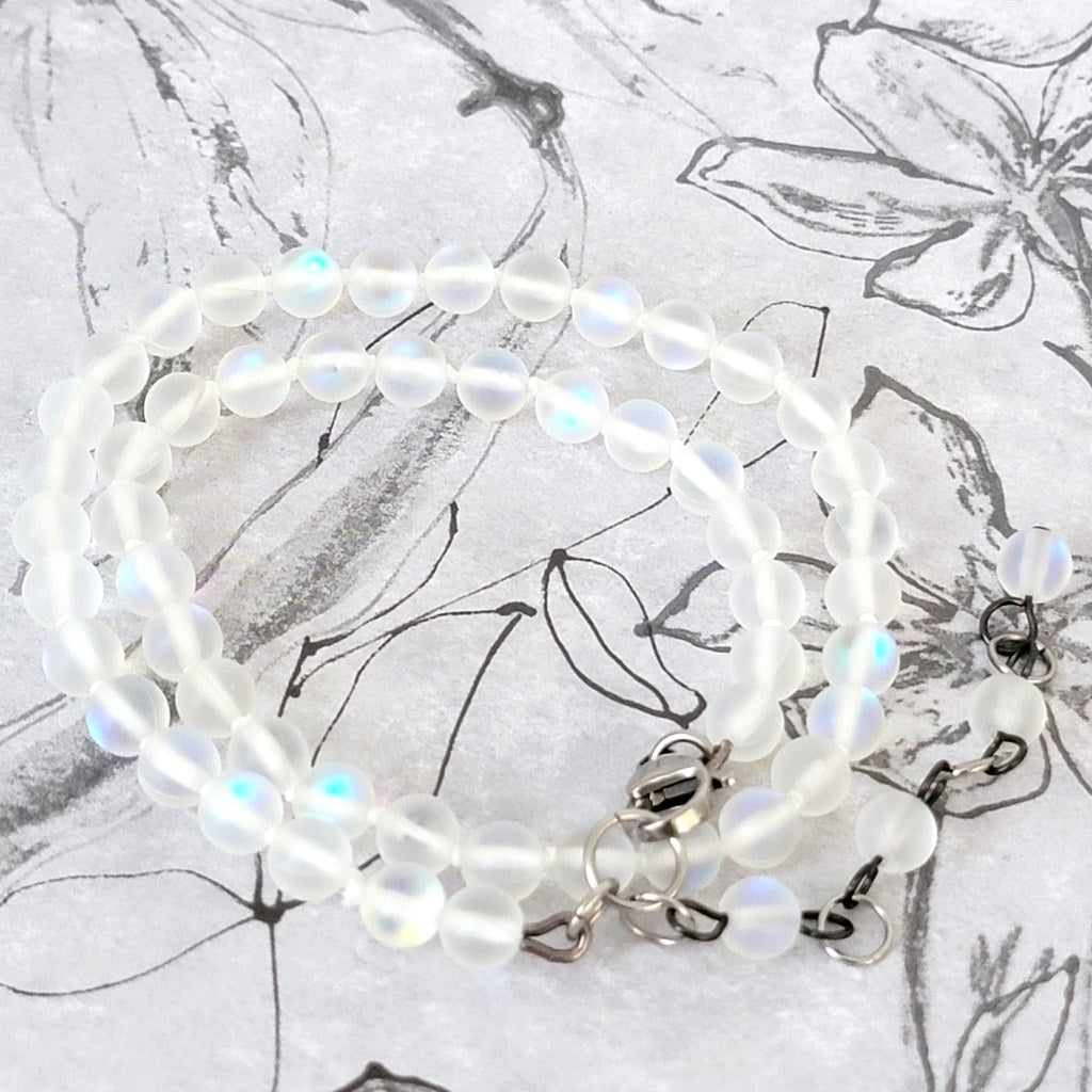 White rainbow glass beaded choker.