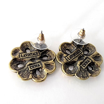 La Vintage Crystal Flower Earrings with Original Box