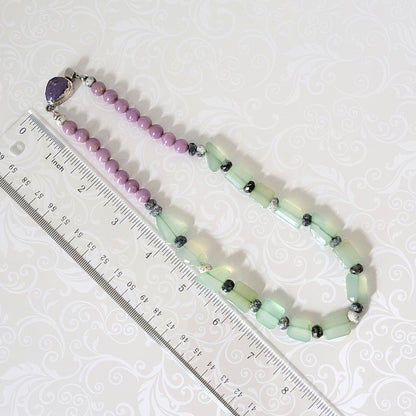 Green and purple boho stone nugget beaded necklace