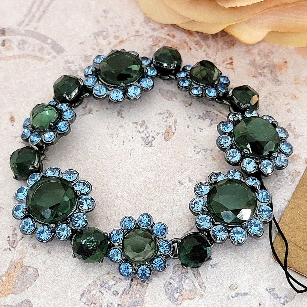 Monet Green and Blue Rhinestone Bracelet