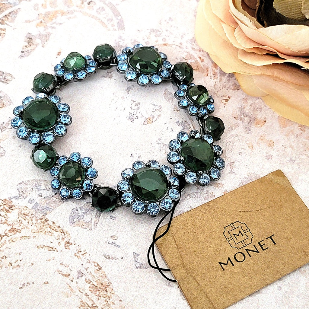 Monet Green and Blue Rhinestone Bracelet