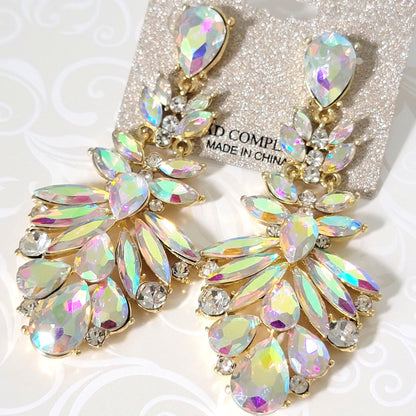 Huge AB rhinestone bling earrings, with rainbow color coatings.