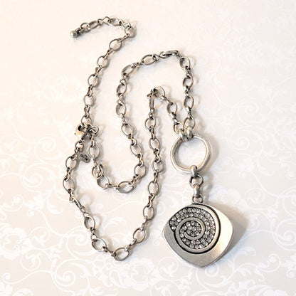 Premier Designs antique silver tone rhinestone pendant necklace, with extender chain.