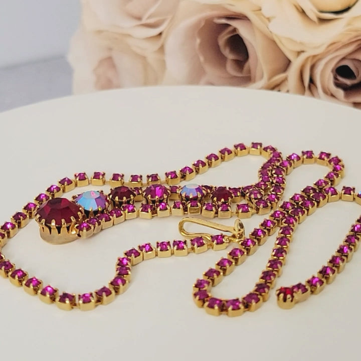 Pink and red aurora borealis choker necklace.
