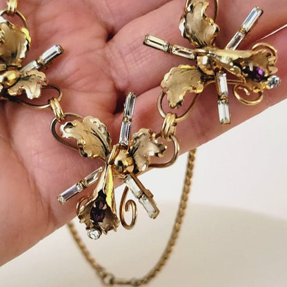 Vintage 40s Rhinestone Flower Choker