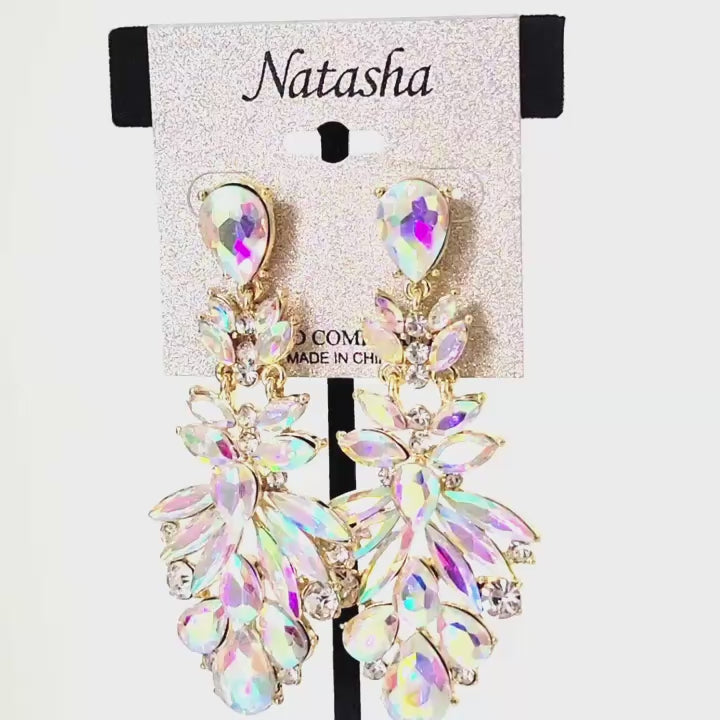 Video of huge Natasha aurora borealis rhinestone bling earrings.