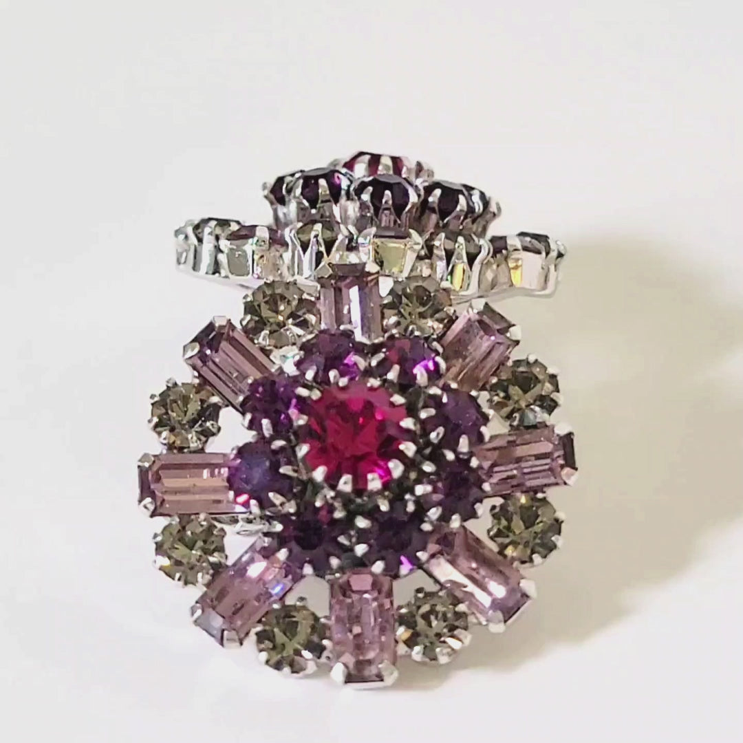 Video of Vendome purple rhinestone earrings.