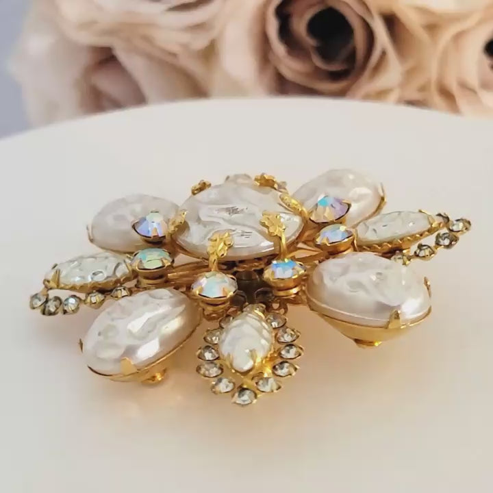 Vintage Faux Pearl Baroque Style Flower Brooch – Moon On