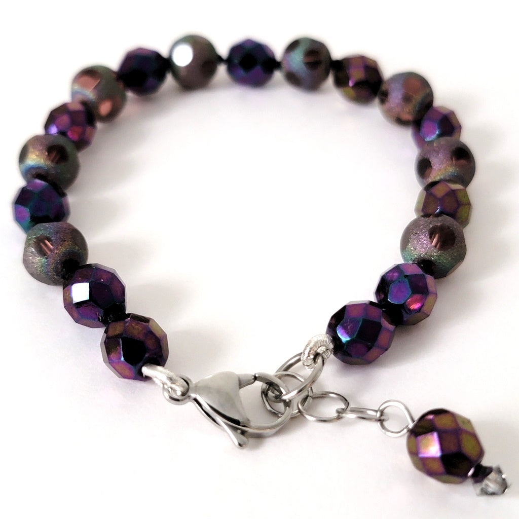 Stainless steel clasp on bracelet.