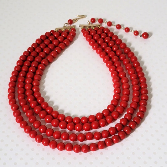 Vintage four strand red plastic beaded choker.
