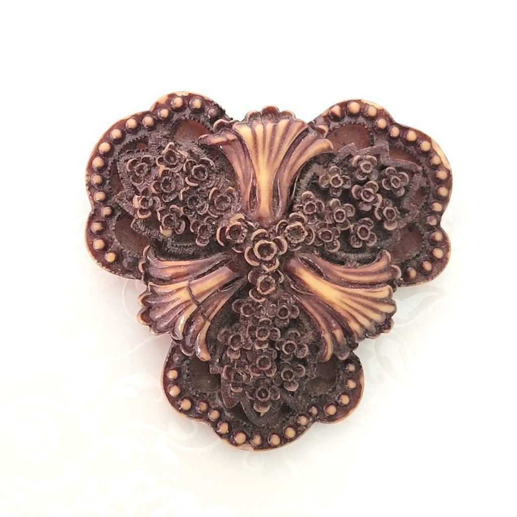 Vintage gothic floral brooch, chocolate brown and cream, with tiny flowers.