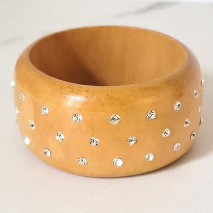 Wood and rhinestone bangle bracelet.