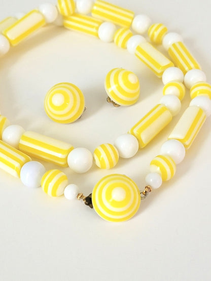 Yellow necklace and earrings.