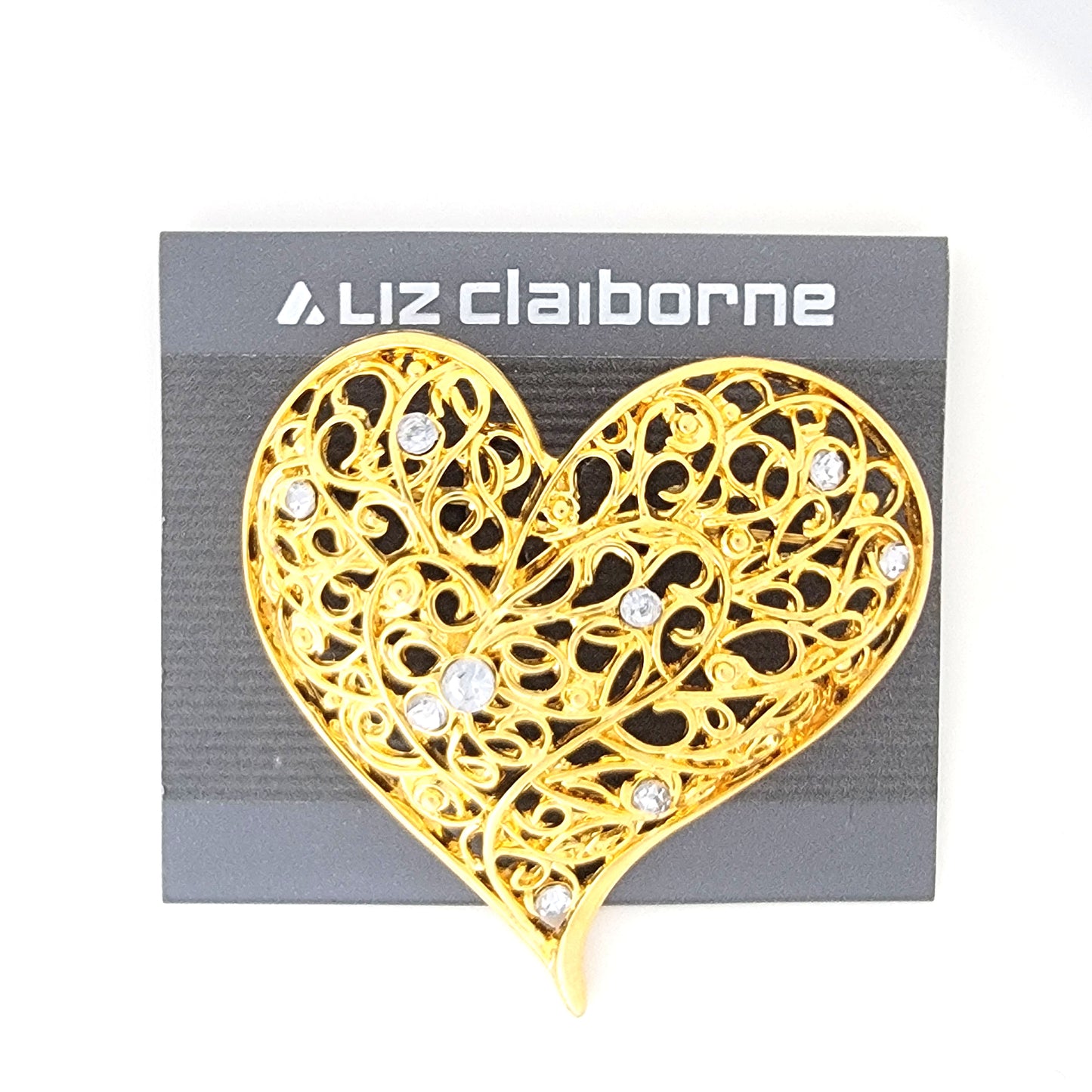 Liz Claiborne Rhinestone Heart Brooch