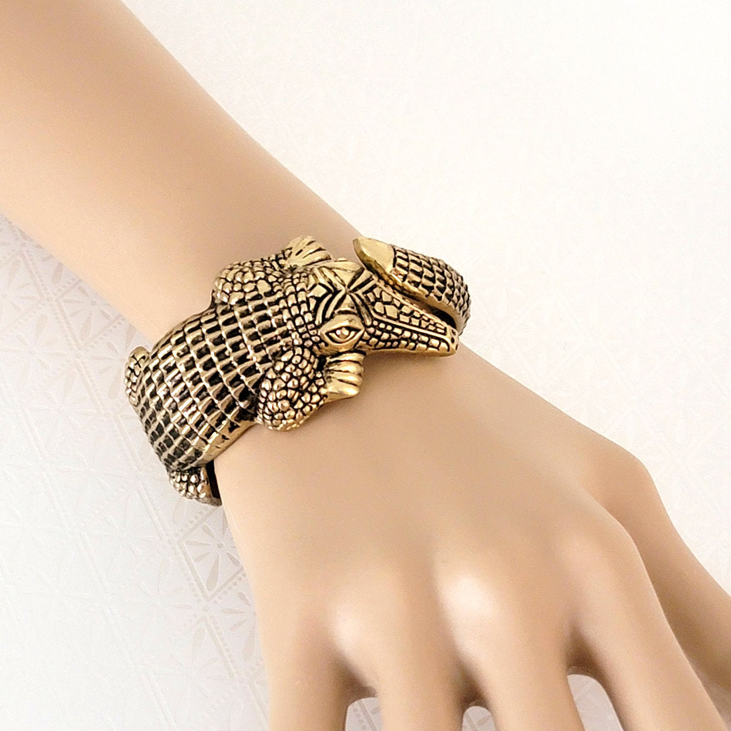 Alligator bracelet shown on wrist