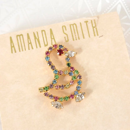 Amanda Smith pastel rhinestone ducking tack pin, on original card.