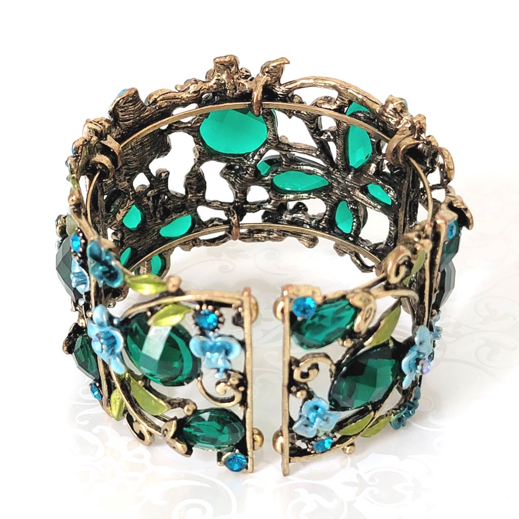 Inside view of green rhinestone butterfly cuff bracelet.