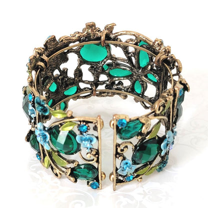 Inside view of green rhinestone butterfly cuff bracelet.