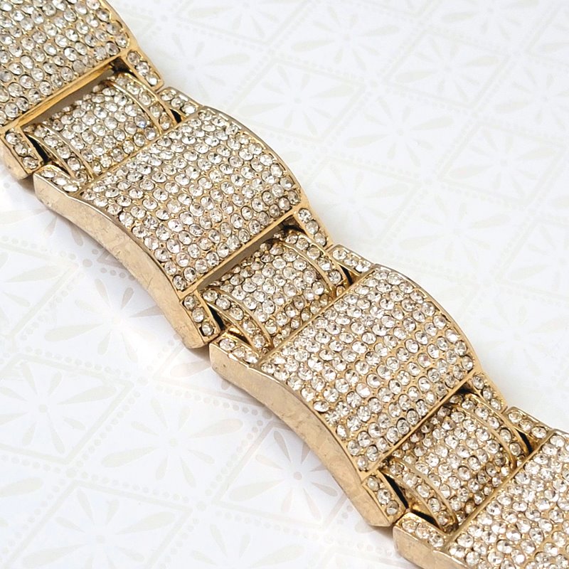 Closeup of chunky pave rhinestone bling bracelet.