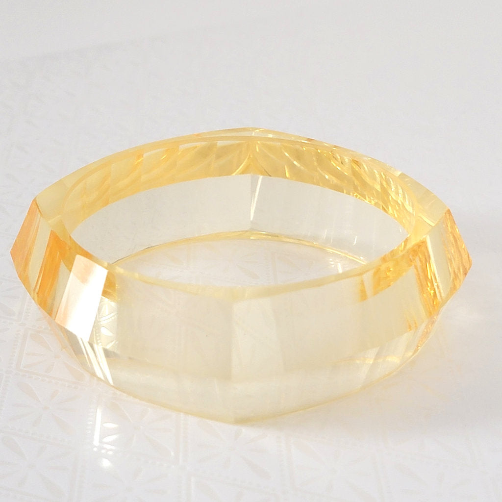 Lemon yellow transparent acrylic, multifaceted bangle bracelet